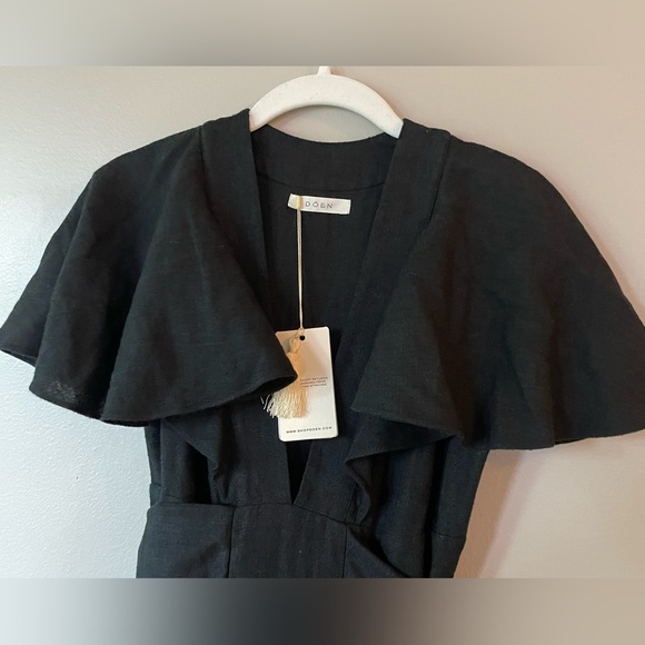 NWT Doen Tarragon Ruffle Midi Dress in Black Linen Silk Blend Pocket Sz XS - Picture 6 of 9